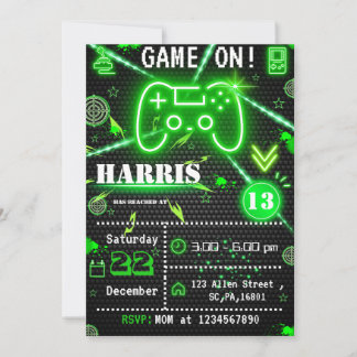 Neon Green Laser Tag Gamer Geburtstagspartei Einladung