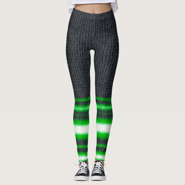 Neon Green Leg Stripes Spandex Leggings (Vorderseite)