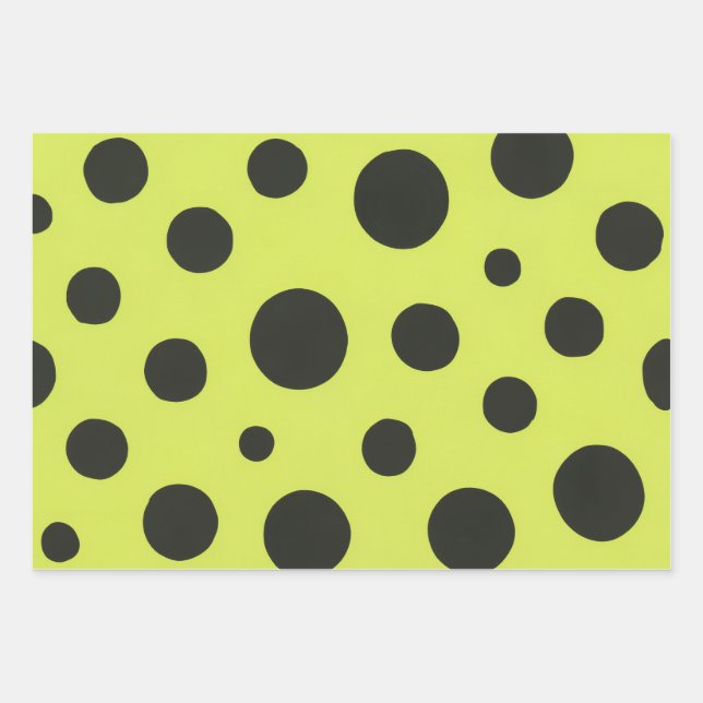 Neon Green mit Black Polka Dots Wasserfarbe Geschenkpapier Set (Vorderseite)