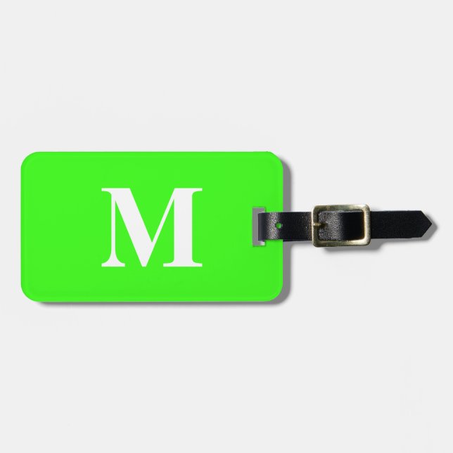 Neon Green Monogram Individuelle Name-Geschenk für Gepäckanhänger (Vorderseite horizontal)