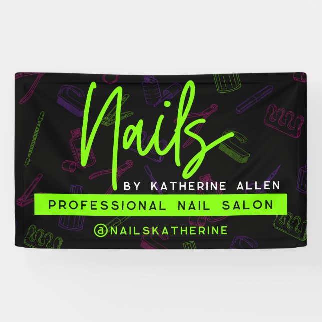Neon Green Nails Nail Salon Sign Banner (Horizontal)