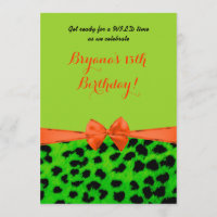 Neon Green Orange Leopard Cheetah Print Einladung