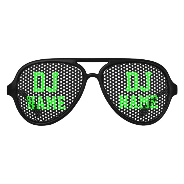 Neon green party Deejay name shades for DJ Partybrille (Vorderseite)