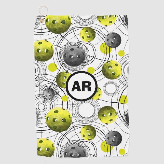 Neon Green Pickleballs Initialen Sweat Towel Golfhandtuch (Vorderseite)