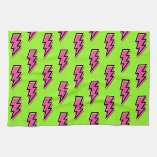 Neon Green & Pink Lightning Bolt Pattern der 90er  Handtuch