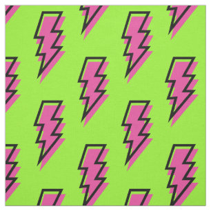 Neon Green & Pink Lightning Bolt Pattern der 90er  Stoff