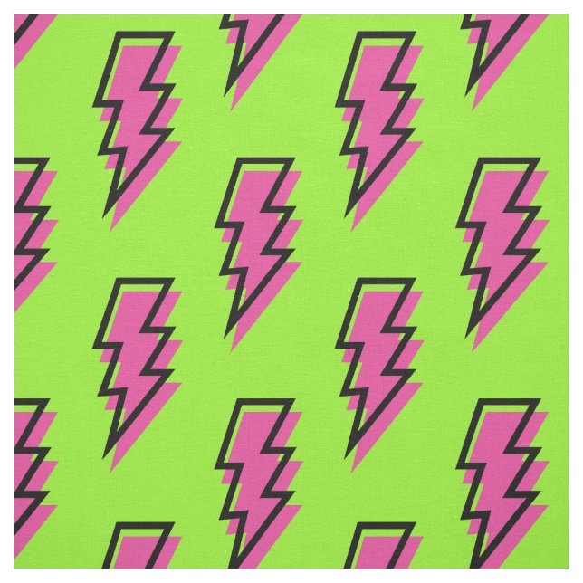 Neon Green & Pink Lightning Bolt Pattern der 90er  Stoff (Muster)