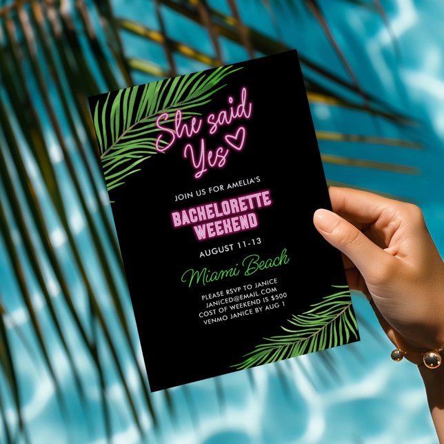 Neon Green & Pink Tropical Bachelorette Wochenende Einladung (Von Creator hochgeladen)
