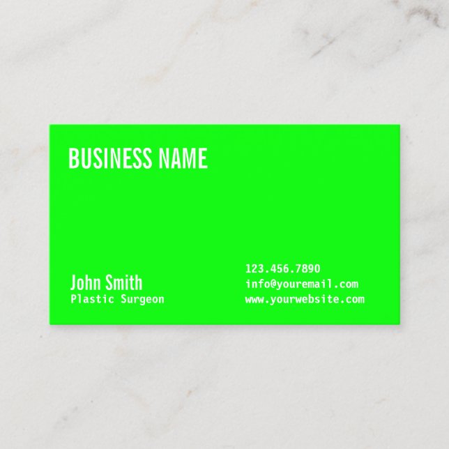 Neon Green Plastic Chirurgen Business Card Visitenkarte (Vorderseite)