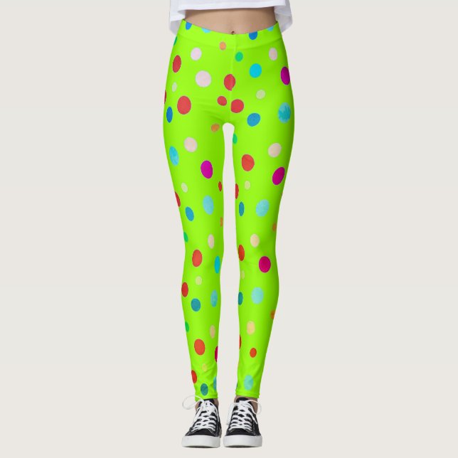 Neon Green Polka Dot Leggings (Vorderseite)