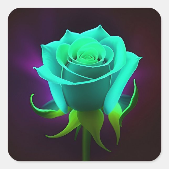 Neon Green Rose Quadratischer Aufkleber (Vorderseite)