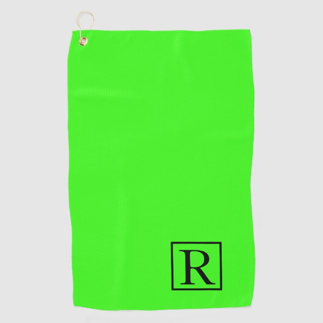 Neon Green Solid Bright Monogram Initial Colorful Golfhandtuch (Vorderseite)