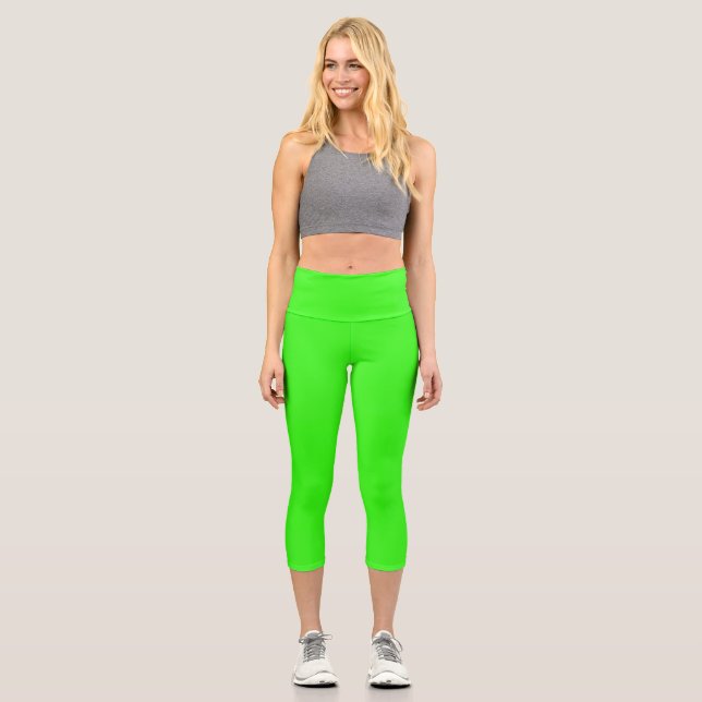 Neon Green Solid Color Capri Leggings (Vorderseite)