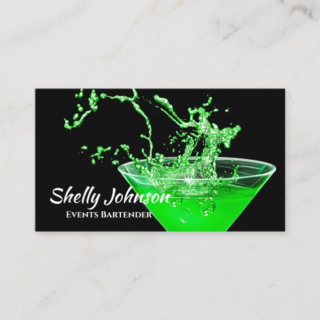 Neon Green Splash Barkeeper and Events Caterer Visitenkarte (Vorderseite)