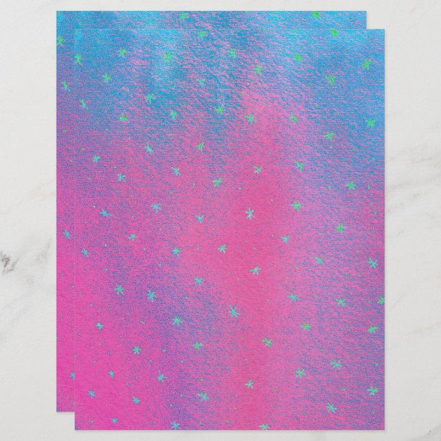 Neon Green Stars Pink Blue Glitzer Look Scrapbook (Vorne/Hinten)
