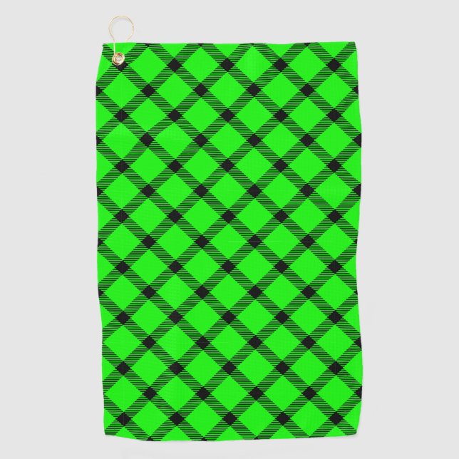 Neon Green Traditional Tartan Muster Kariert Style Golfhandtuch (Vorderseite)