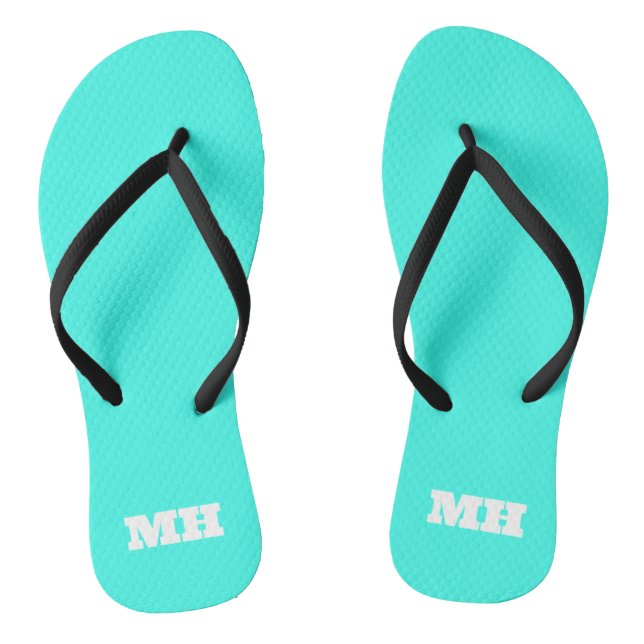 Neon Green Turquoise Monogram Color Bright Flip Flops (Fußbett)