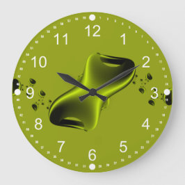 Neon Green und Black Fraktal Große Wanduhr