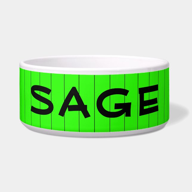 Neon Green und Black Thin Strip Name Cat Dog Napf (Vorderseite)