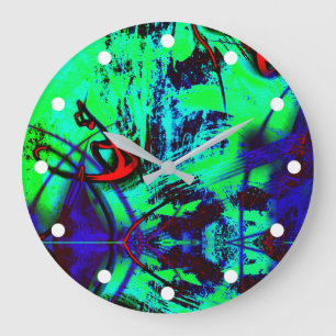 Neon Green und Blue Abstrakte Muster Große Wanduhr