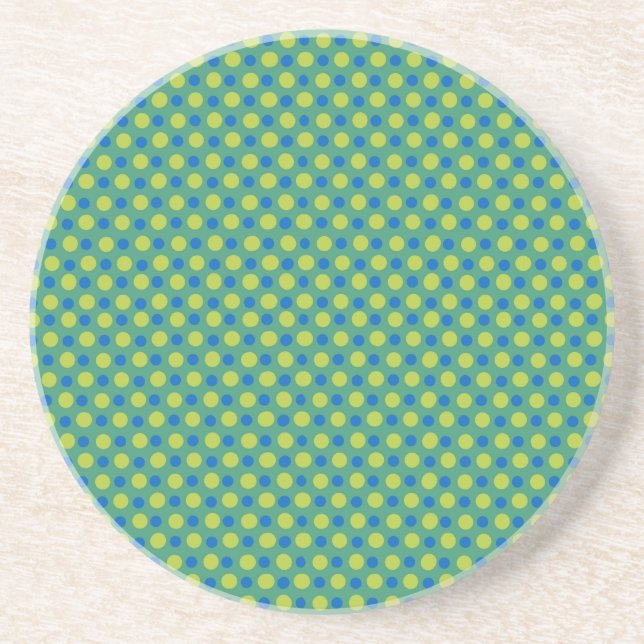 Neon Green und Blue Polka Punkte auf Green Getränkeuntersetzer (Vorne)
