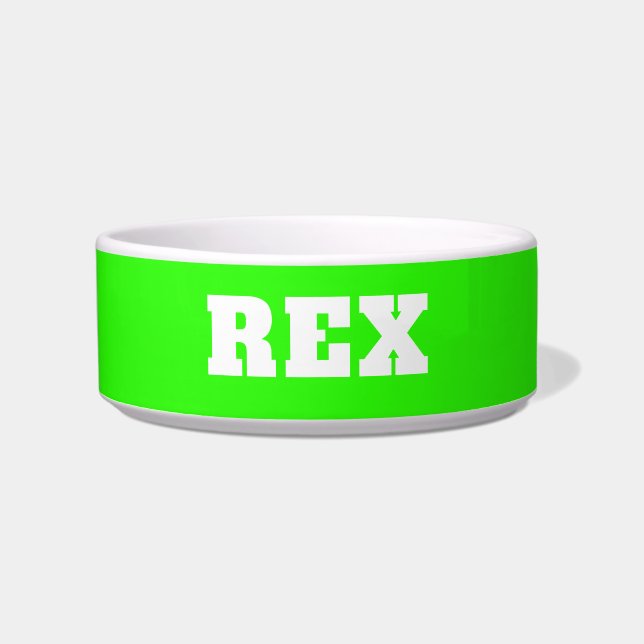 Neon Green und White Modern Name Pet Napf (Vorderseite)