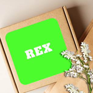 Neon Green und White Modern Name Pet Quadratischer Aufkleber