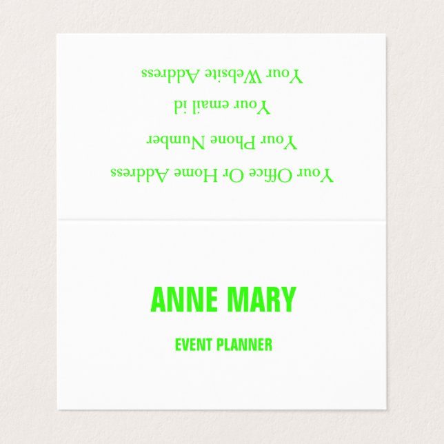 Neon Green White Custom Color Wedding Event Trendy Visitenkarten (Außenseite Aufgefaltet)
