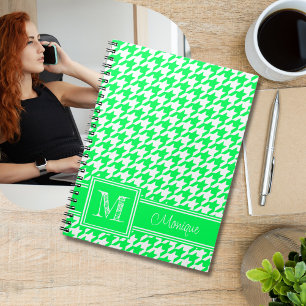 Neon Green White Hahnentrittmuster   Modernes Mono Notizblock