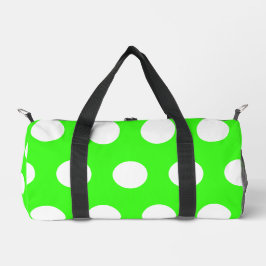 Neon Green White Large Polka Dots Duffle Bag
