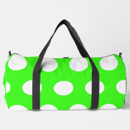 Neon Green White Large Polka Dots Duffle Bag