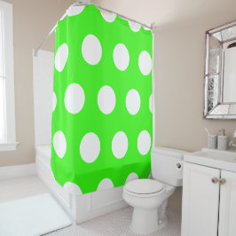 Neon Green White Large Polka Dots Duschvorhang