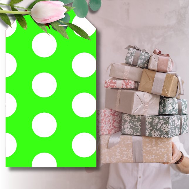 Neon Green White Large Polka Dots Geschenkanhänger (Von Creator hochgeladen)