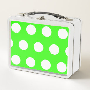 Neon Green White Large Polka Dots Metall Brotdose