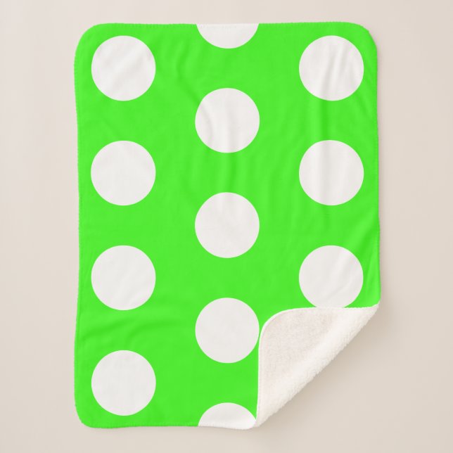 Neon Green White Large Polka Dots Sherpadecke (Vorderseite)