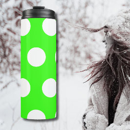 Neon Green White Large Polka Dots Thermosbecher