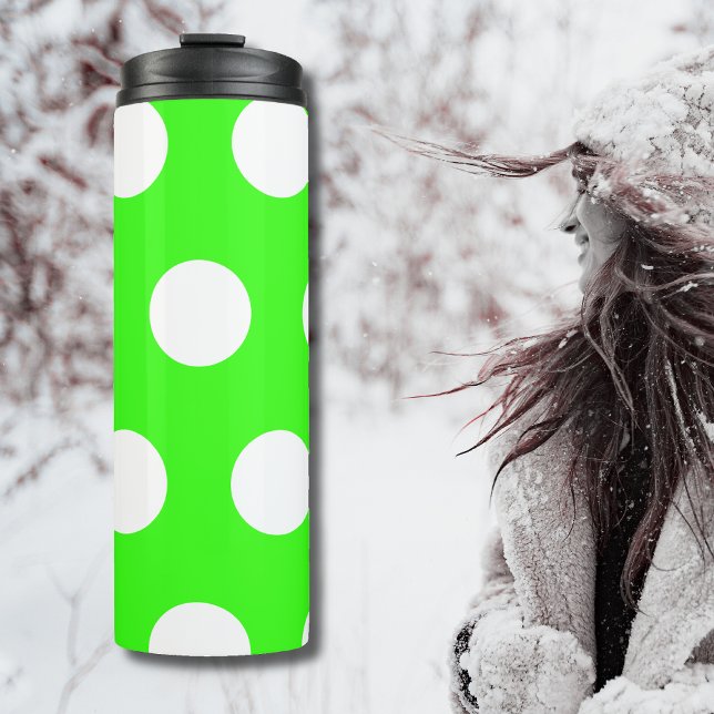 Neon Green White Large Polka Dots Thermosbecher (Von Creator hochgeladen)