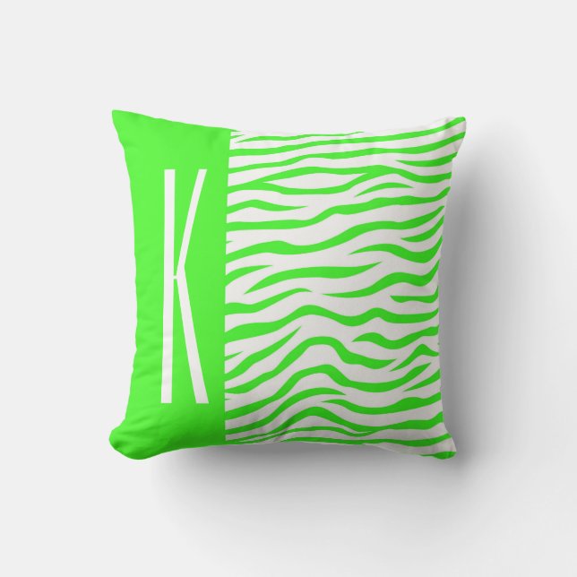 Neon Green & White Zebra Stripes Animal Print Kissen (Vorderseite)