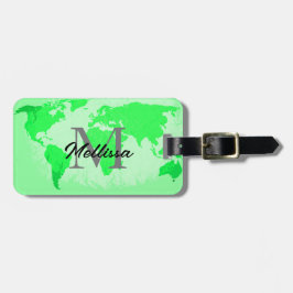 Neon Green World Map Monogramme Reisende Kunst Gepäckanhänger