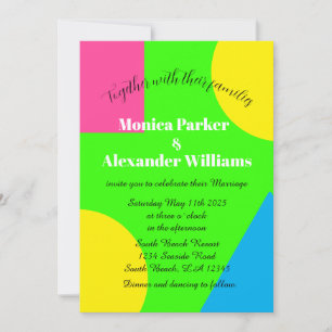 Neon Green Yellow Pink Blue Moderne Retro Hochzeit Einladung