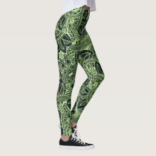 Neon Green Yoga Zen Floral Paisley Mandala Pattern Leggings