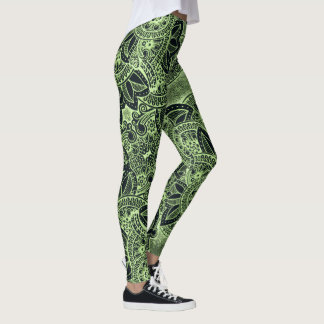Neon Green Yoga Zen Floral Paisley Mandala Pattern Leggings