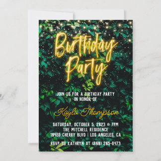Neon Greenery Green Wall Geburtstagsparty Einladun Einladung