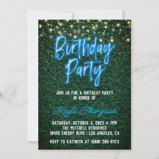 Neon Greenery Green Wall Geburtstagsparty Einladun Einladung