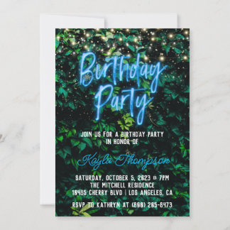 Neon Greenery Green Wall Geburtstagsparty Einladun Einladung