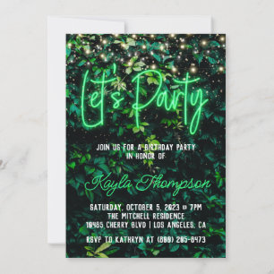 Neon Greenery Green Wall Lasst uns Party Einladung