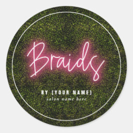 Neon Greenery Hair Salon Business Braids Runder Aufkleber