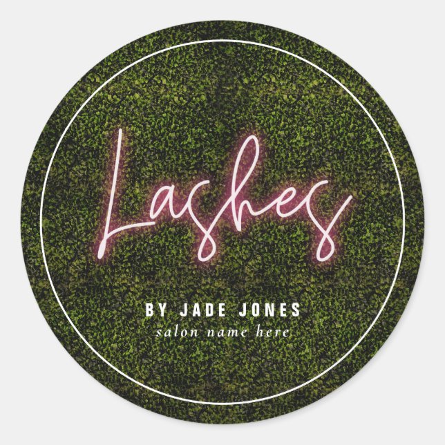 Neon Greenery Lash Artist Business Cosmetologin Runder Aufkleber (Vorderseite)
