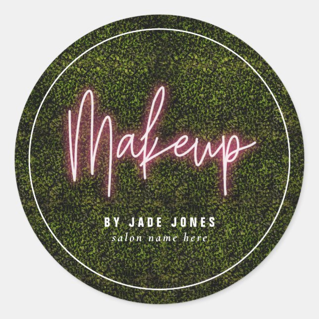 Neon Greenery Makeup Artist Business Cosmetologin Runder Aufkleber (Vorderseite)