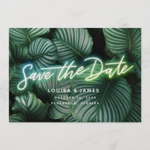 Neon Greenery Moderne tropische Save the Date Einladung